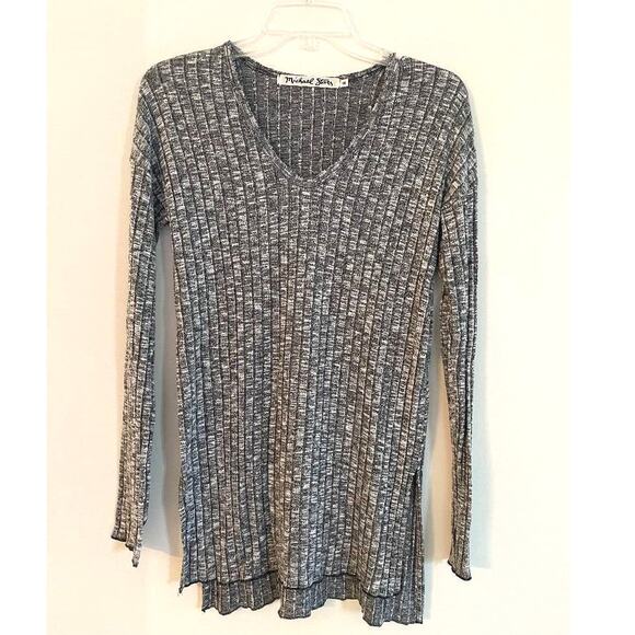 Michael Stars Black & White Long Sleeve V-Neck Ribbed Tunic Knit‎ 8345 Size OS - Picture 3 of 9